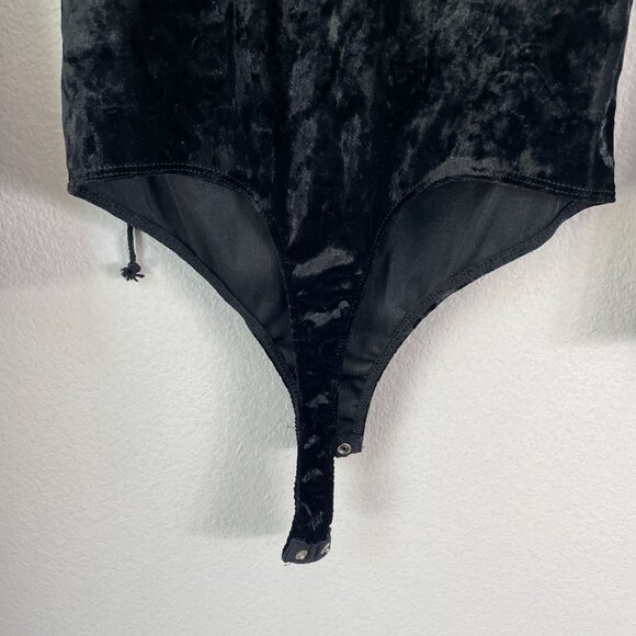 Vintage Y2K Windsor Womens Medium Black Velvet Lace Up Bodysuit Goth Vamp - Picture 12 of 12